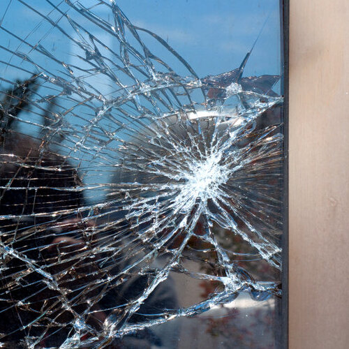 close-up of a broken window